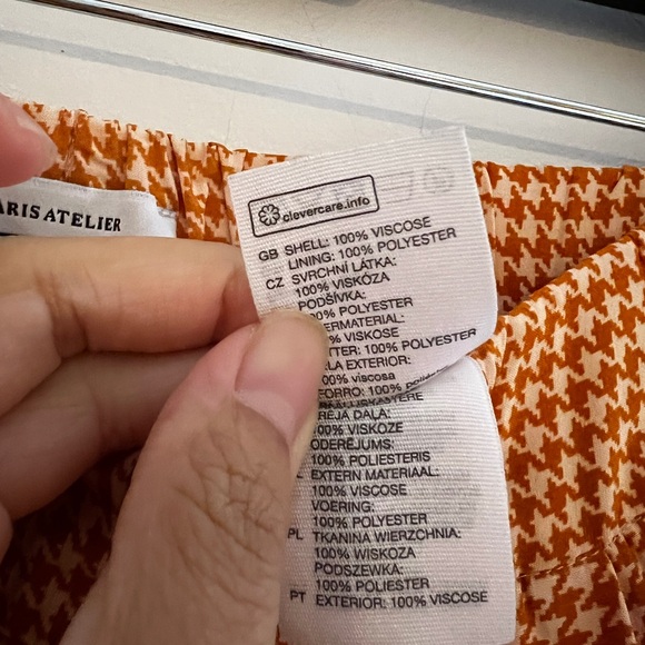 & Other Stories wide legged high waisted silky pants orange houndstooth US 6 - Picture 8 of 8